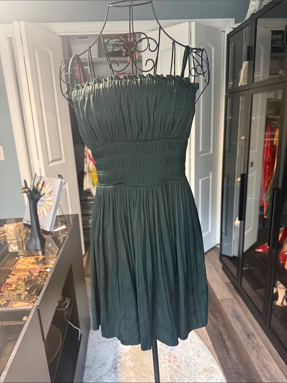 Smocked Strappy Green Dress